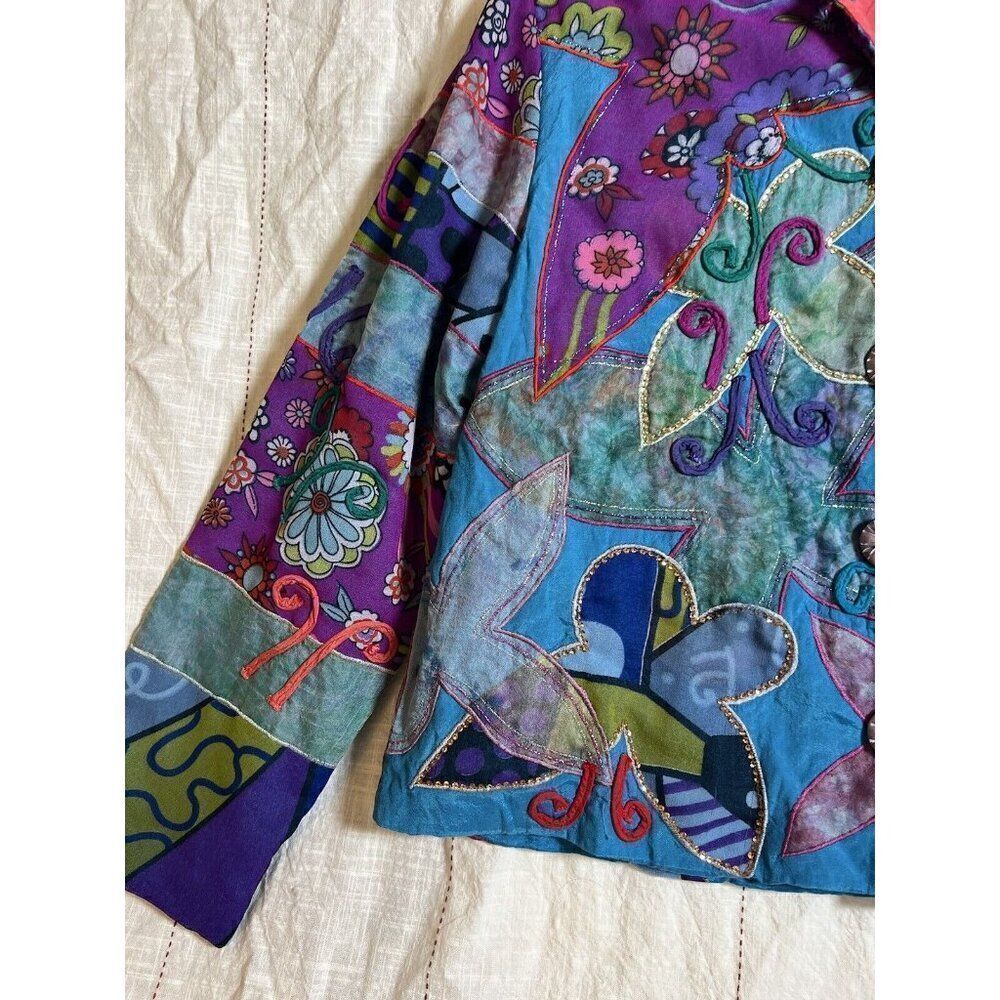 Vintage Patchwork jacket Medium Butterfly aplique… - image 2